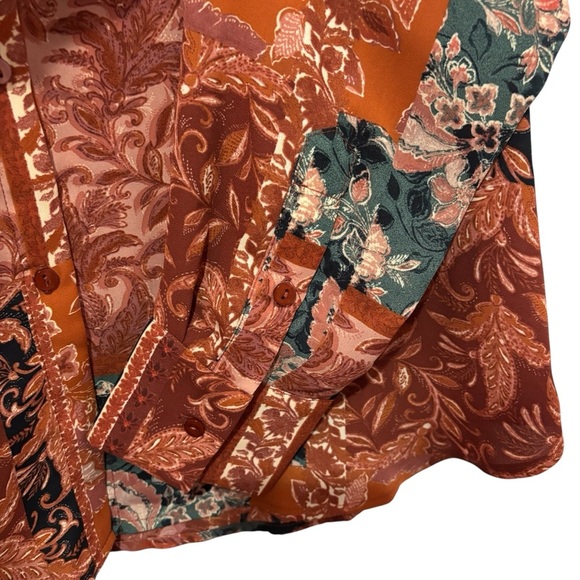 Alex & Lili Floral Patchwork Button Down Blouse Long Sleeve Career Office Large - Picture 5 of 15